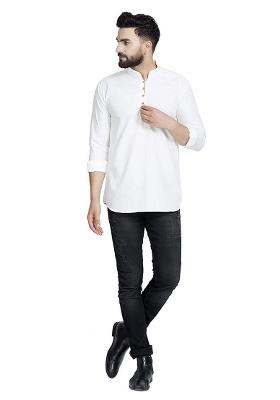 White Traditional Cotton Blend Kurta For Men