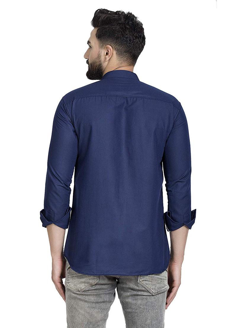 Navy Traditional Cotton Blend Kurta For Men - Indya