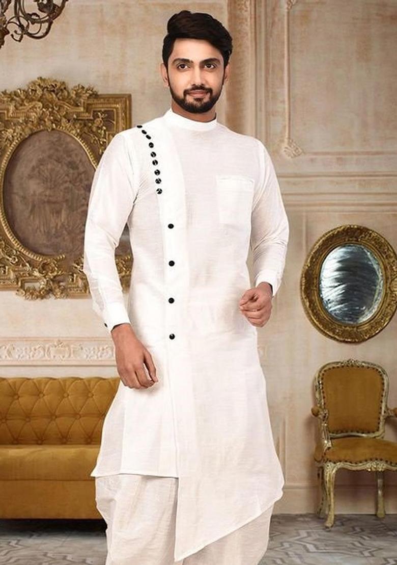 Brown Traditional Dupion Silk Kurta Set For Men - Indya