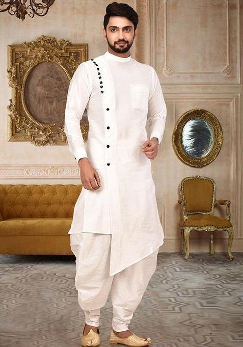 Brown Traditional Dupion Silk Kurta Set For Men