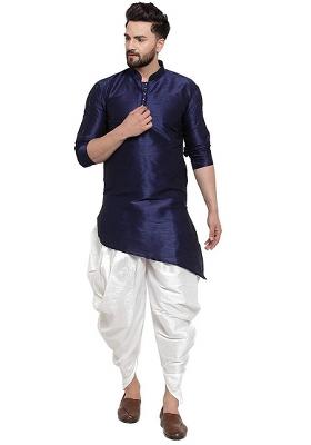 Purple Traditional Dupion Silk Kurta Set For Men