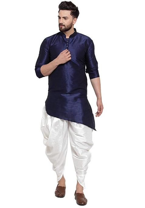 Purple Traditional Dupion Silk Kurta Set For Men