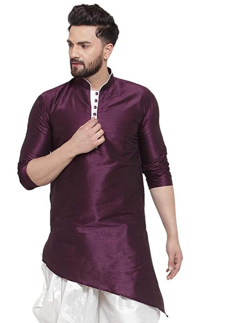 Rust Traditional Dupion Silk Kurta Set For Men - Indya