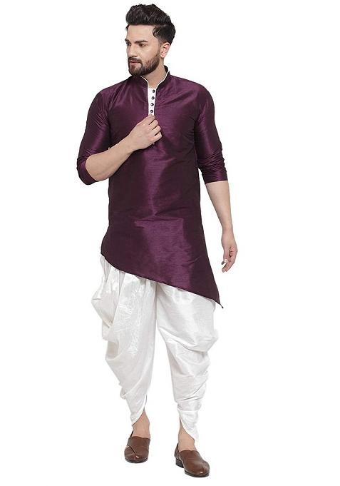 Rust Traditional Dupion Silk Blend Kurta Set For Men