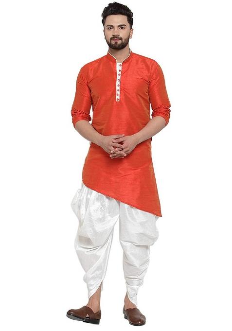 Sea Green Traditional Dupion Silk Blend Kurta Set For Men