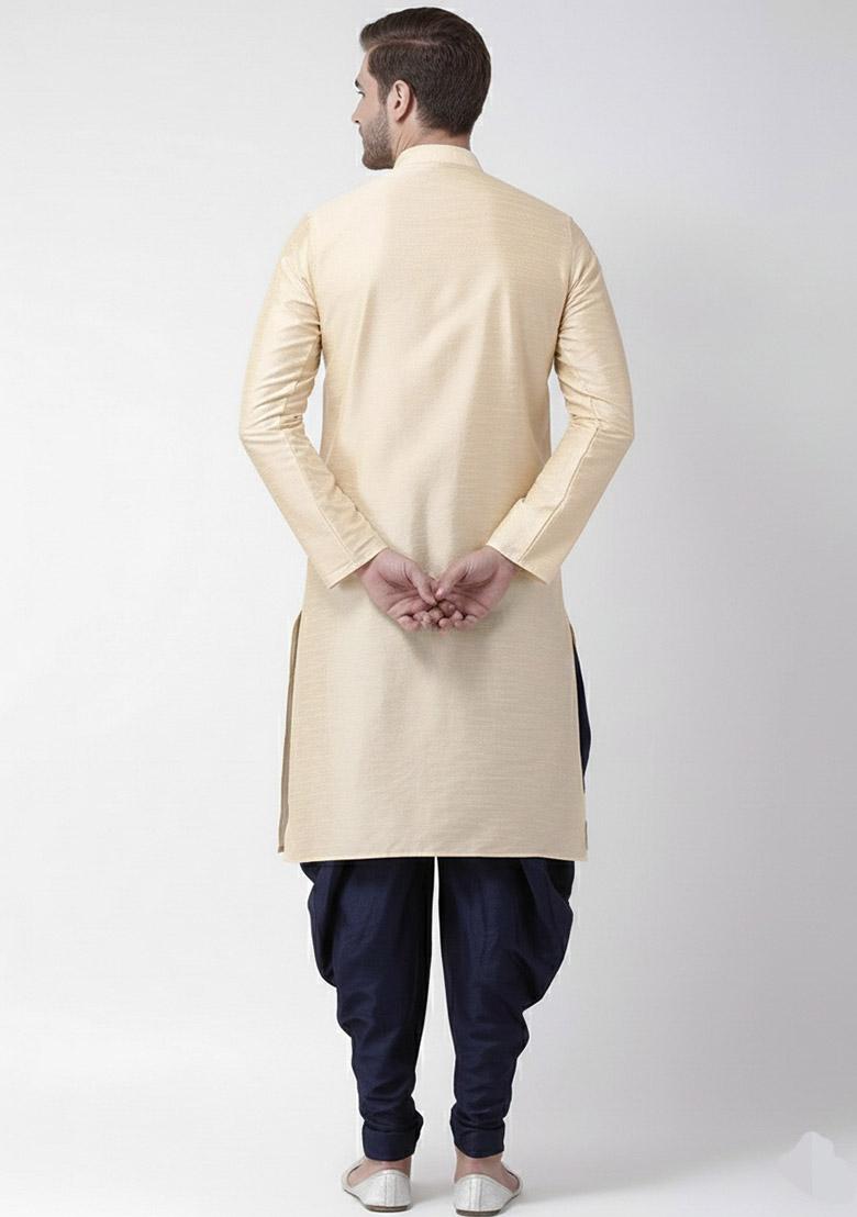 Almond Embroidered Dupion Silk Kurta Set For Men - Indya