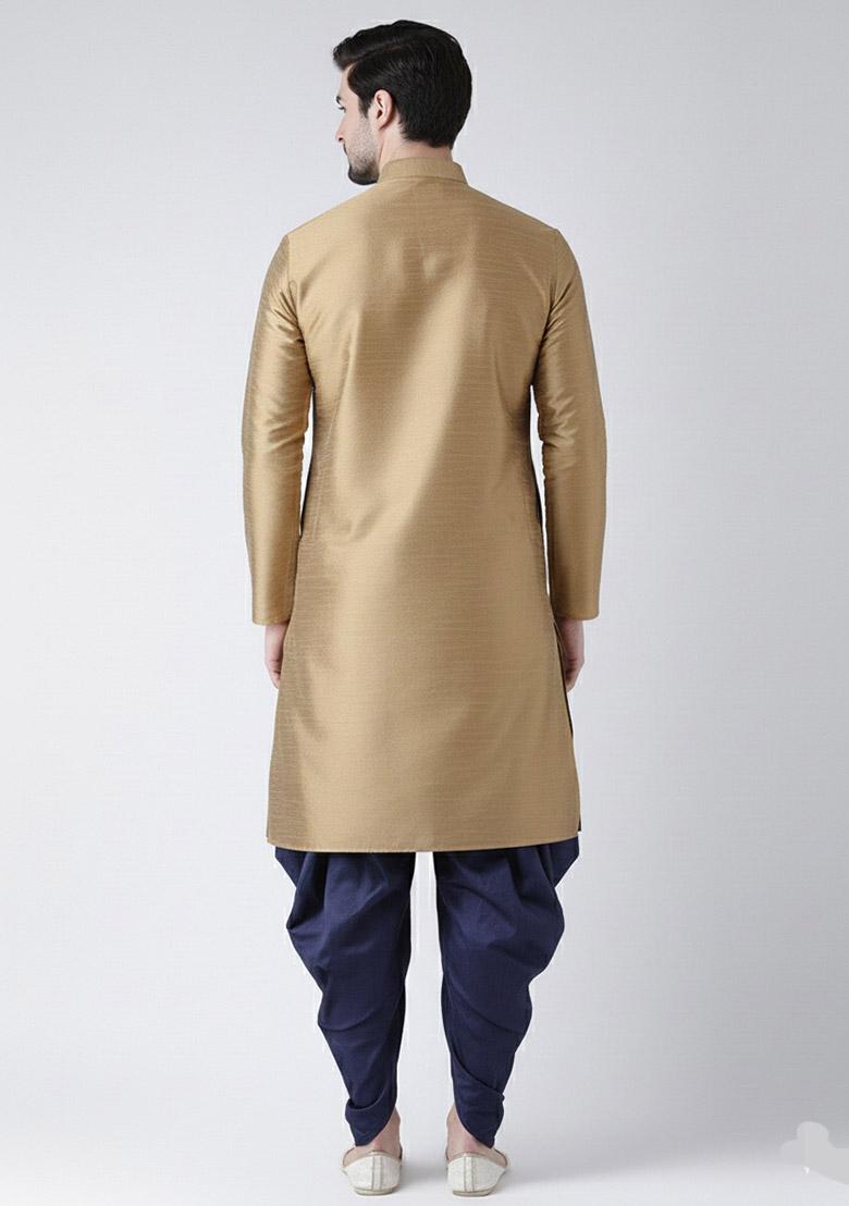 Beige  Embroidered Dupion Silk Kurta Set For Men - Indya