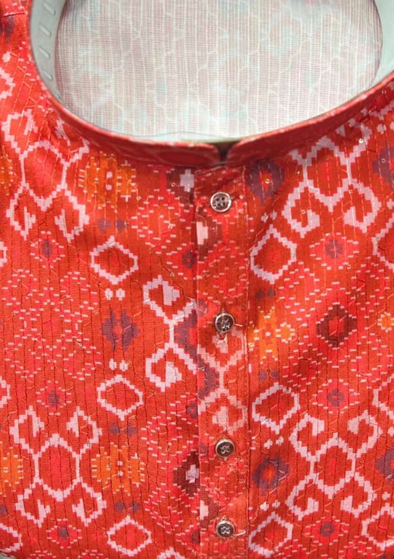 Red Embroidery Cotton Kurta With Pyjama For Men - Indya