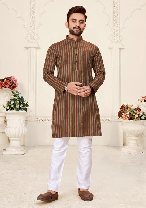 Muticolor Stripped Cotton Men Kurta Set