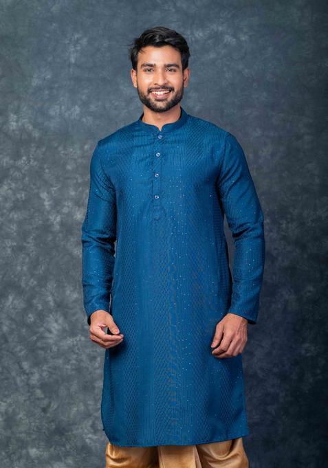 Cream Embroidery Silk Dhoti Set For Men