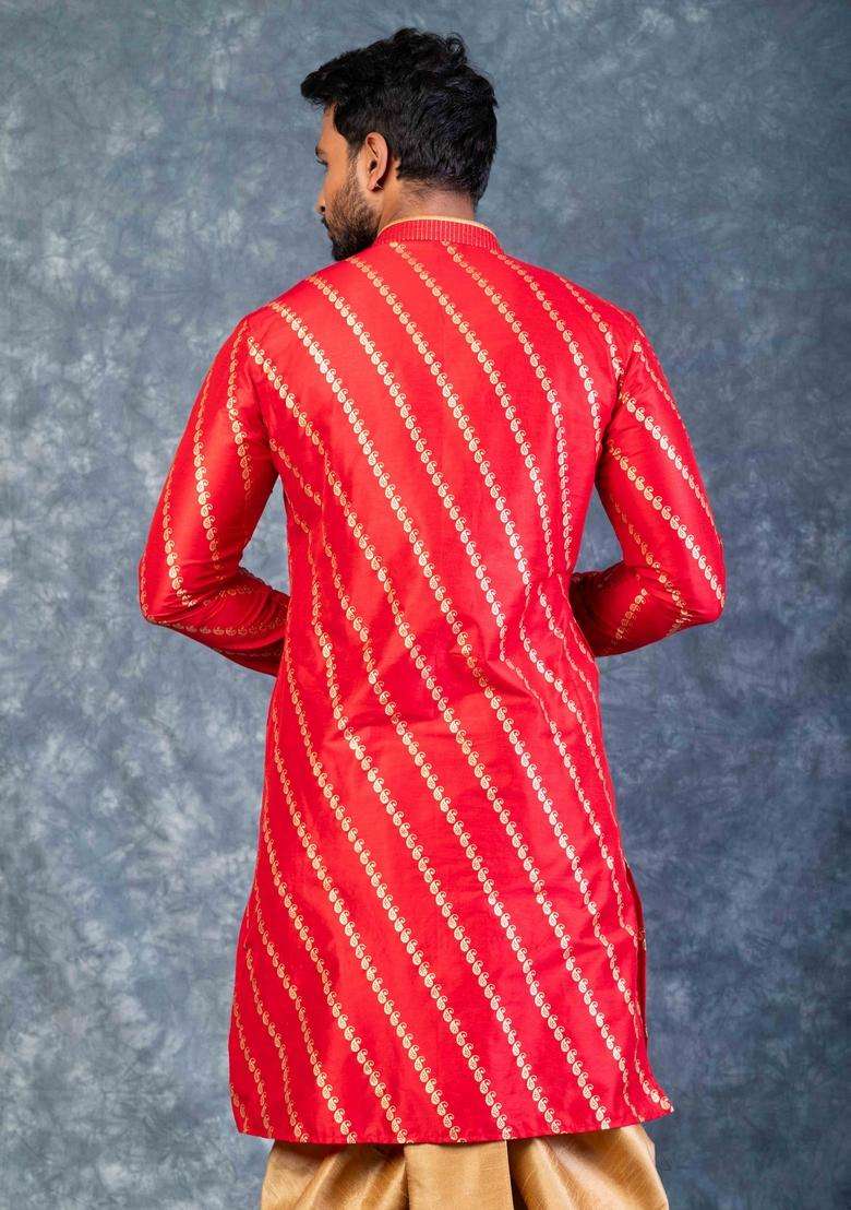 Navy Blue Embroidery Silk Blend Kurta Set For Men - Indya