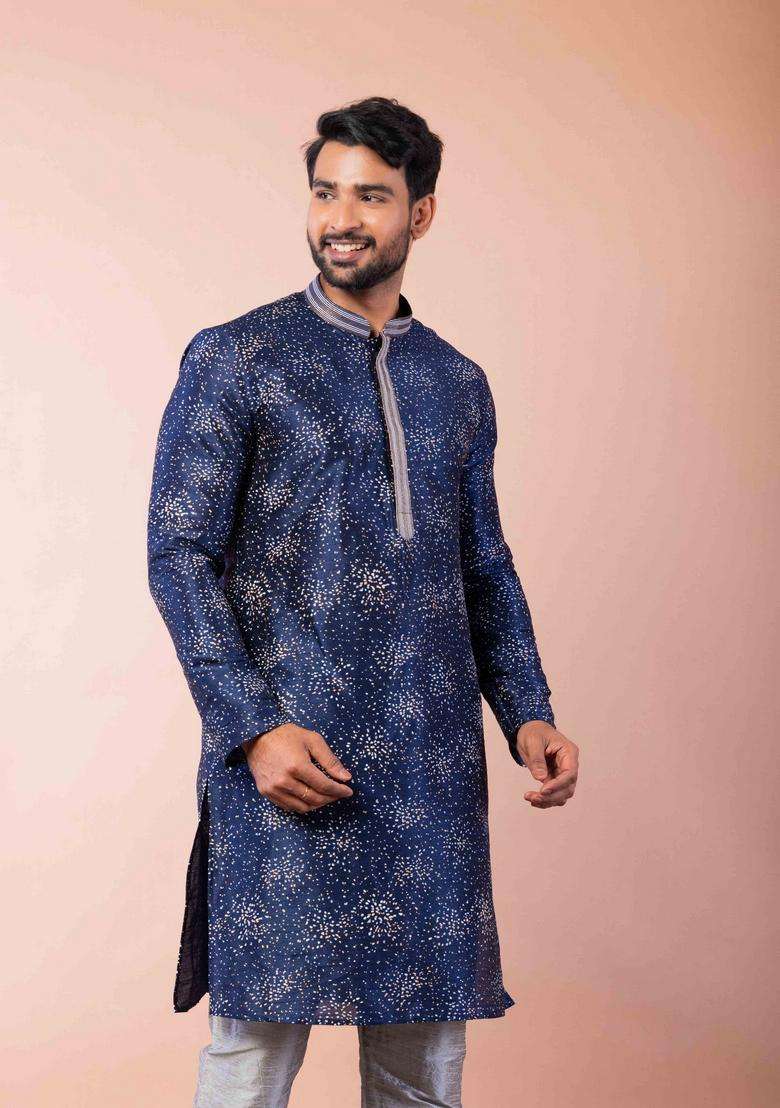 Red Embroidery Silk Kurta For Men - Indya