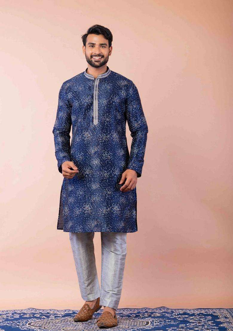 Red Embroidery Silk Kurta For Men - Indya