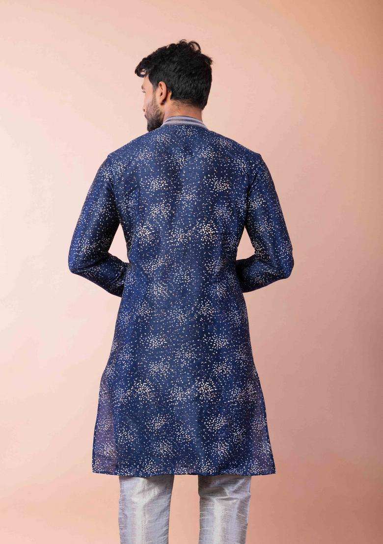 Red Embroidery Silk Kurta For Men - Indya
