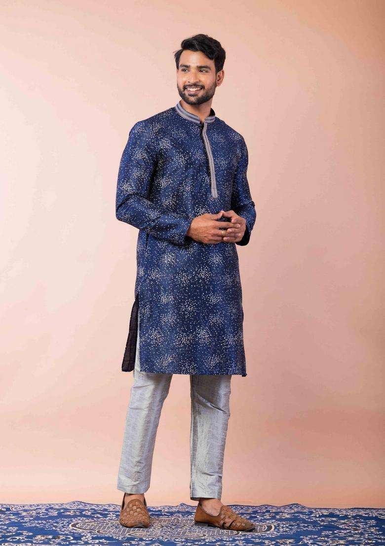 Red Embroidery Silk Kurta For Men - Indya