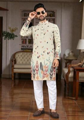 Multicolor Embroidery Rayon Kurta Set For Men
