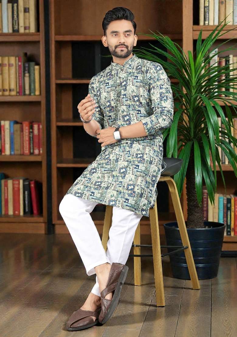 Navy Blue Embroidery Rayon Kurta Set For Men - Indya