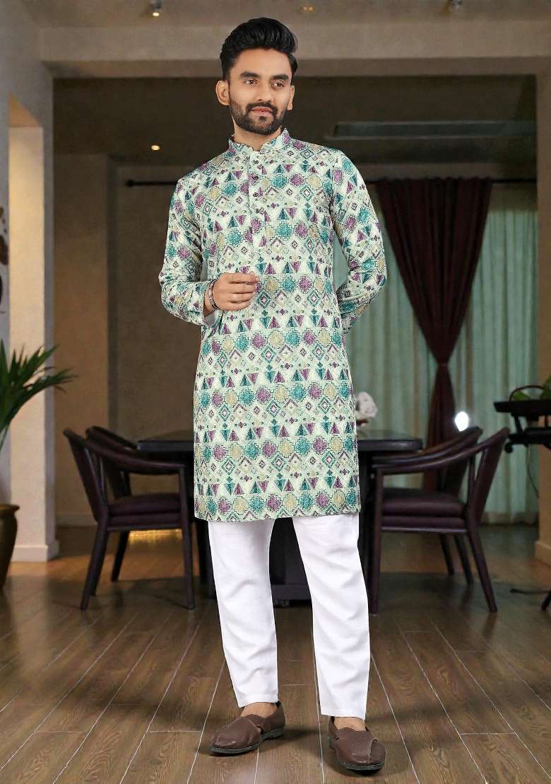 Purple Embroidery Rayon Kurta Set For Men - Indya