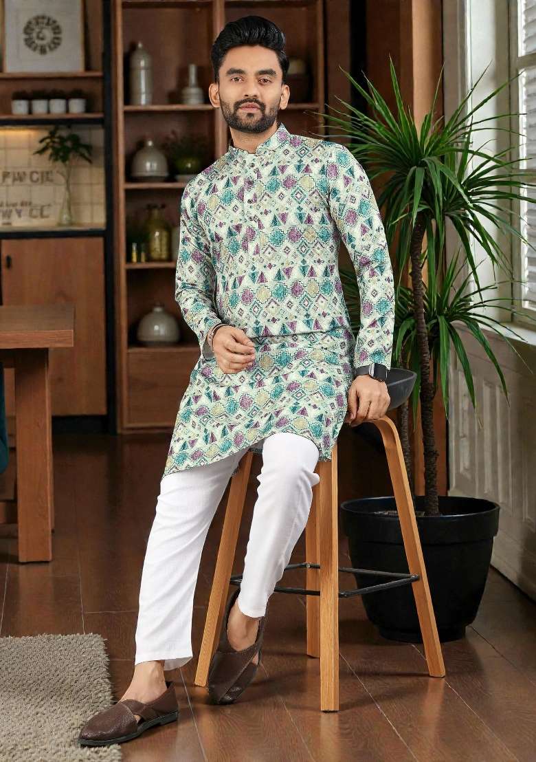 Purple Embroidery Rayon Kurta Set For Men - Indya