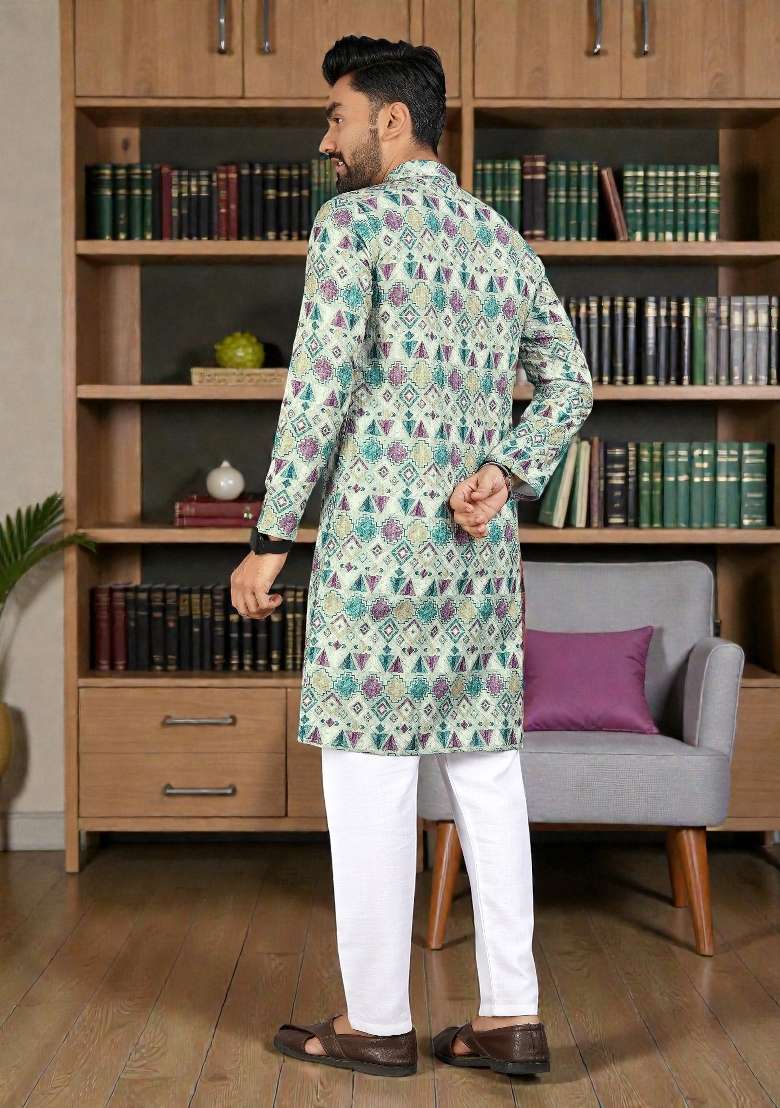 Purple Embroidery Rayon Kurta Set For Men - Indya