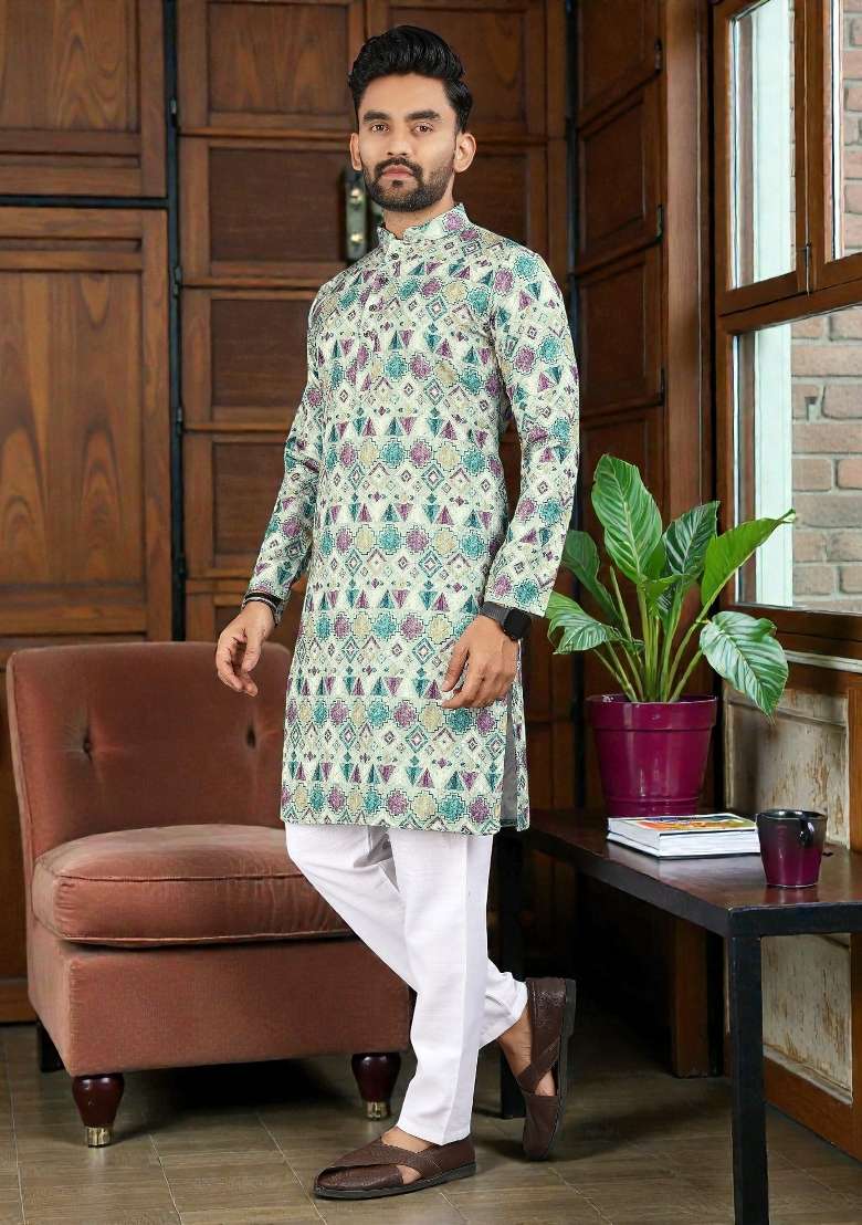 Purple Embroidery Rayon Kurta Set For Men - Indya