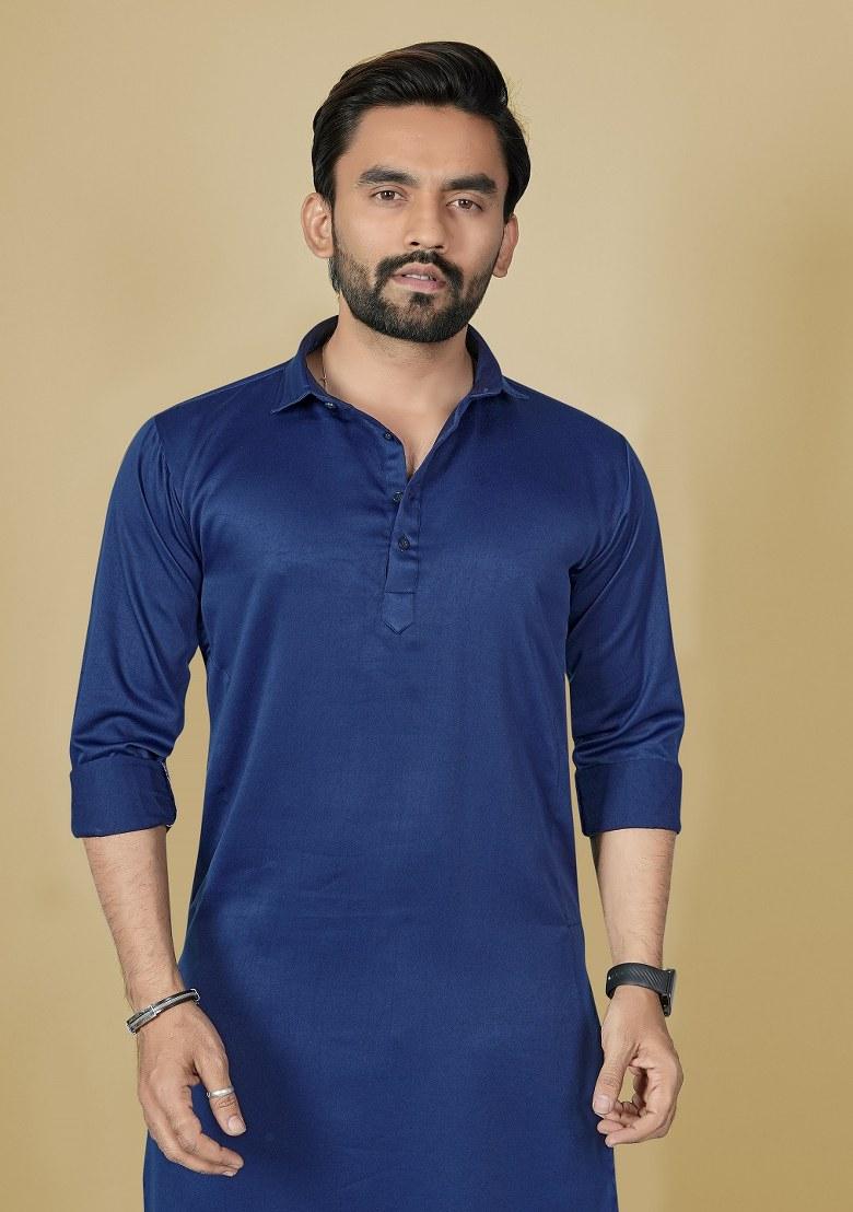 Black Motif Satin Kurta Set For Men - Indya