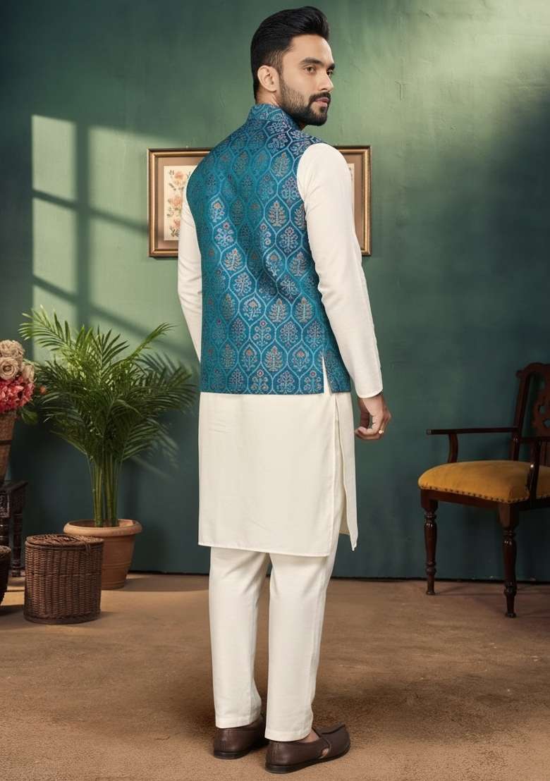 Rama Weaving Work Silk Nehru Jacket For Men - Indya
