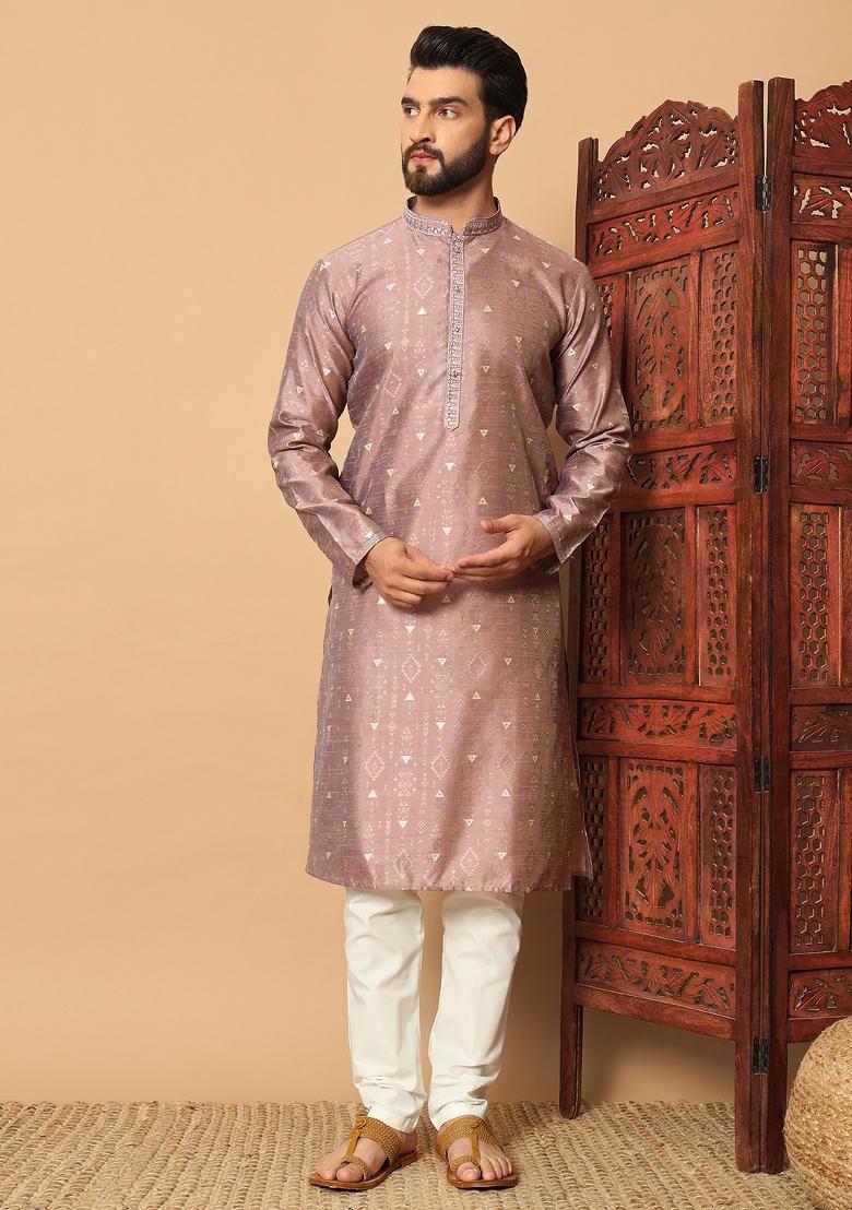 Multicolor Embroidered Jacquard kurta Set For Men - Indya