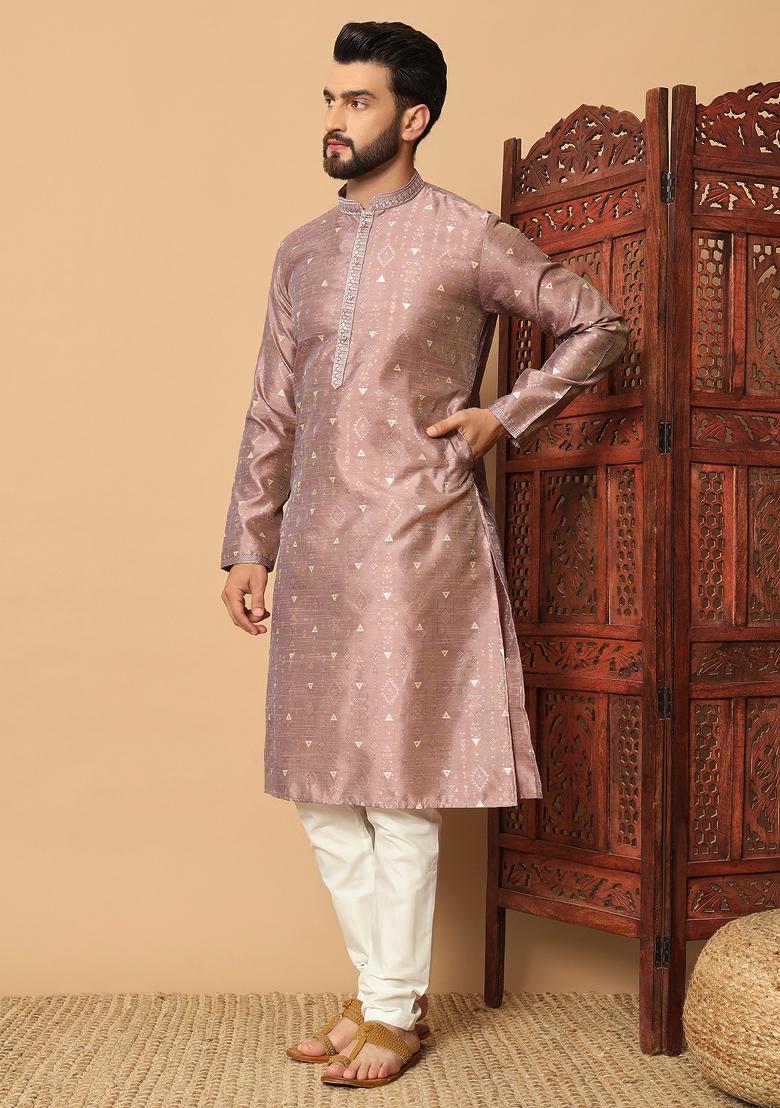 Multicolor Embroidered Jacquard kurta Set For Men - Indya
