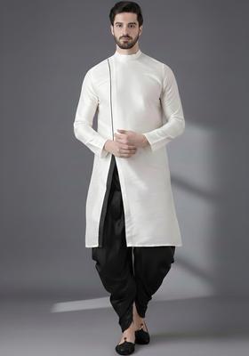 White Embroidery Silk Kurta Set For Men