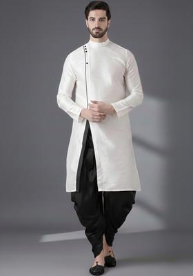 White Embroidery Silk Kurta Set For Men