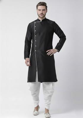Black Embroidery Silk Kurta Set For Men