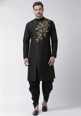 Black Embroidery Silk Kurta Set For Men