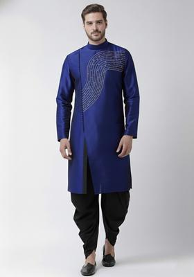 Royal Blue Embroidery Silk Kurta Set For Men