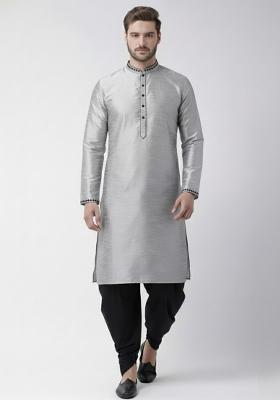Grey Embroidery Silk Kurta Set For Men