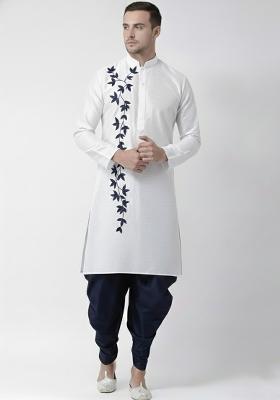 White Embroidery Silk Kurta Set For Men