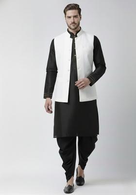 Black And White Solid Silk Kurta Set For Men
