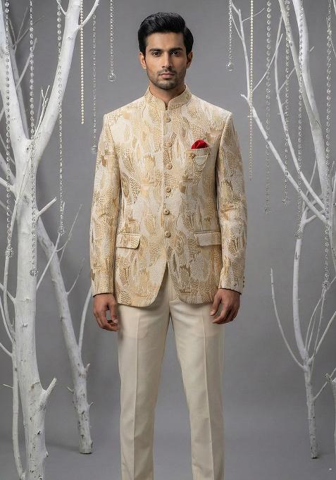 Gold Embroidery Silk Bandhgala Suit