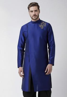 Royal Blue Embroidery Silk Kurta For Men