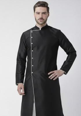 Black Embroidery Silk Kurta For Men
