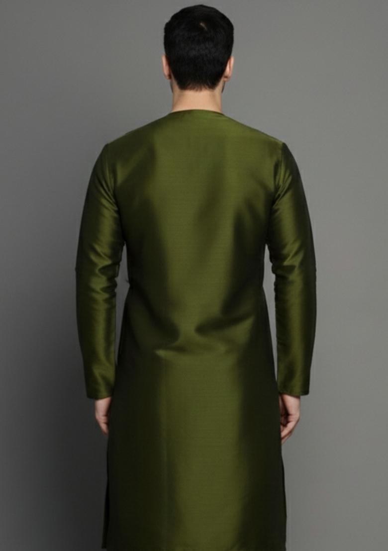 Mehendi Embroidery Silk Kurta For Men - Indya