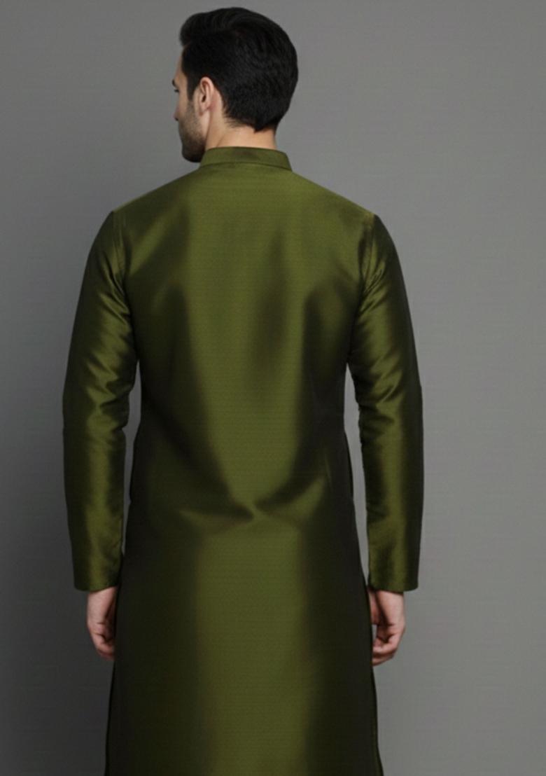 Mehendi Embroidery Silk Kurta For Men - Indya
