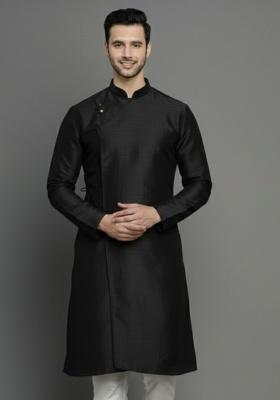 Black Embroidery Silk Kurta For Men