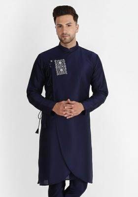 Black Embroidery Silk Kurta For Men