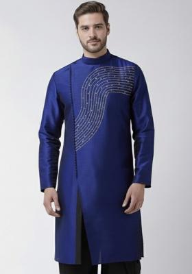 Royal Blue Embroidery Silk Kurta For Men