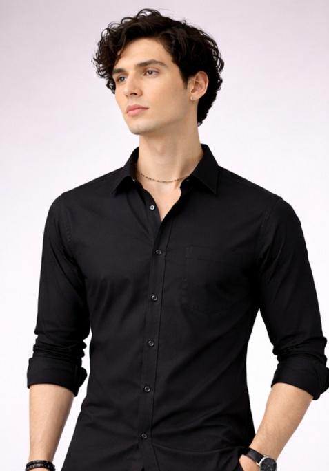 Black Printed Cotton Shirt For Men