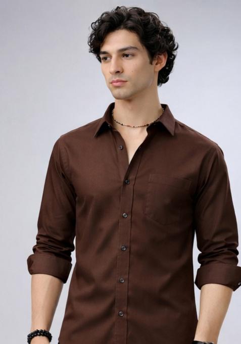 Brown Printed Cotton Shirt For Men