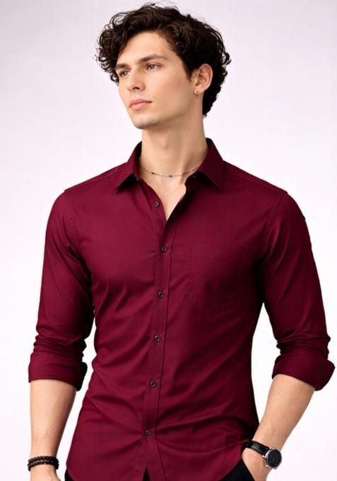 Maroon Printed Cotton Shirt For Men