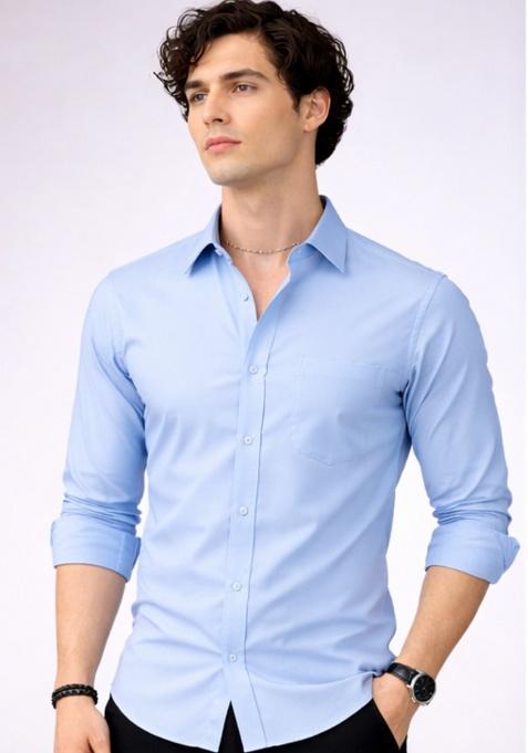 Sky Blue Printed Cotton Shirt For Men