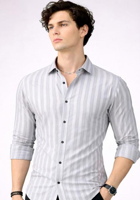 Grey Printed Cotton Shirt For Men